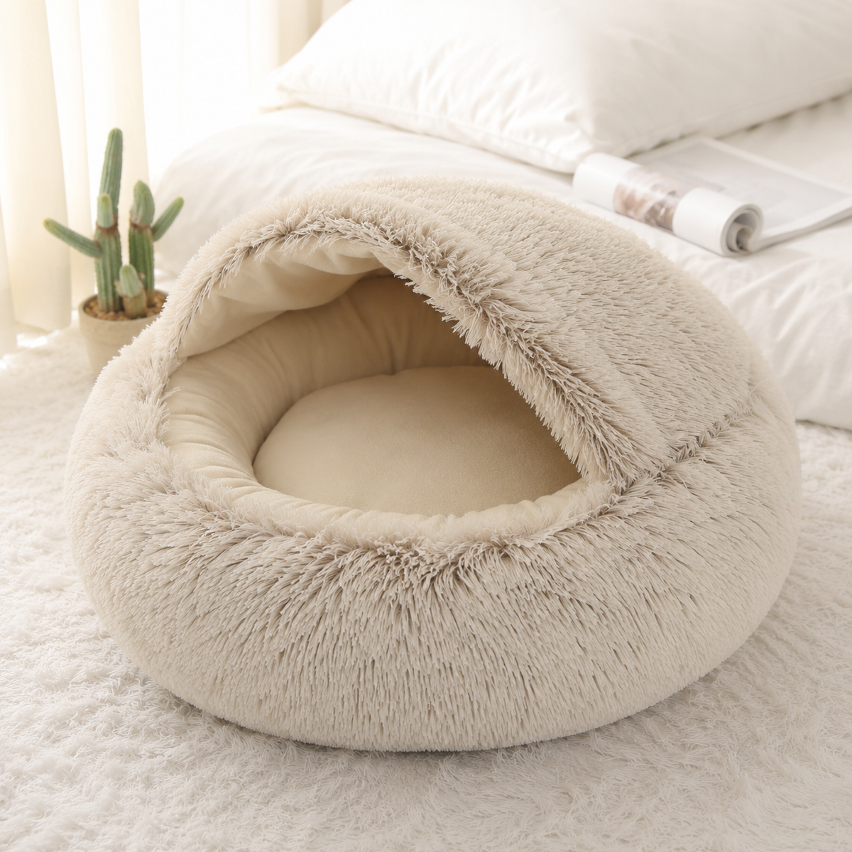 Round Fluffy Plush Pet Bed