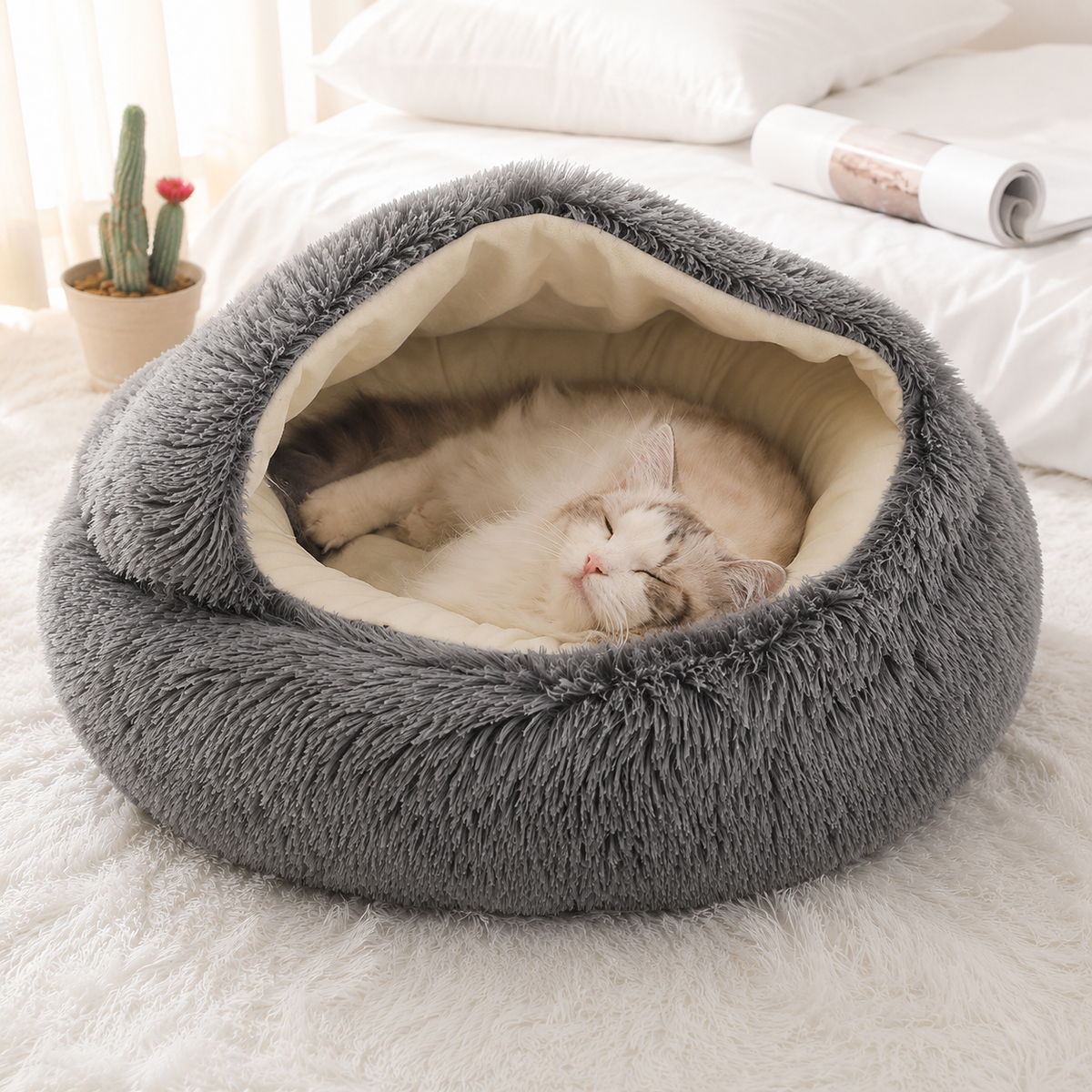 Round Fluffy Plush Pet Bed