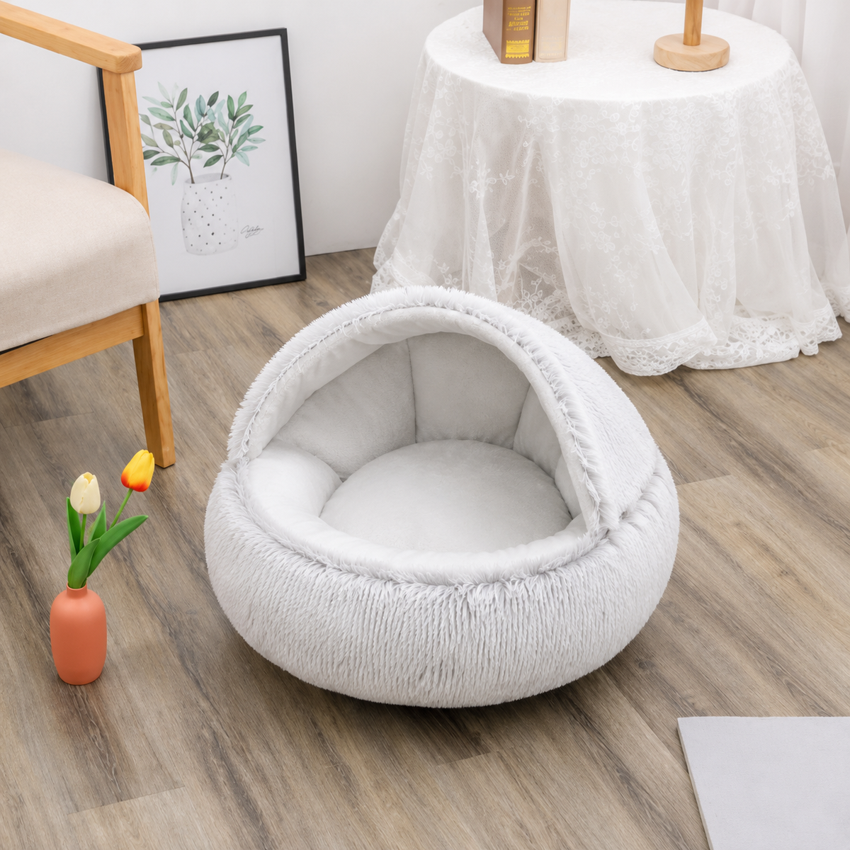 Round Fluffy Plush Pet Bed
