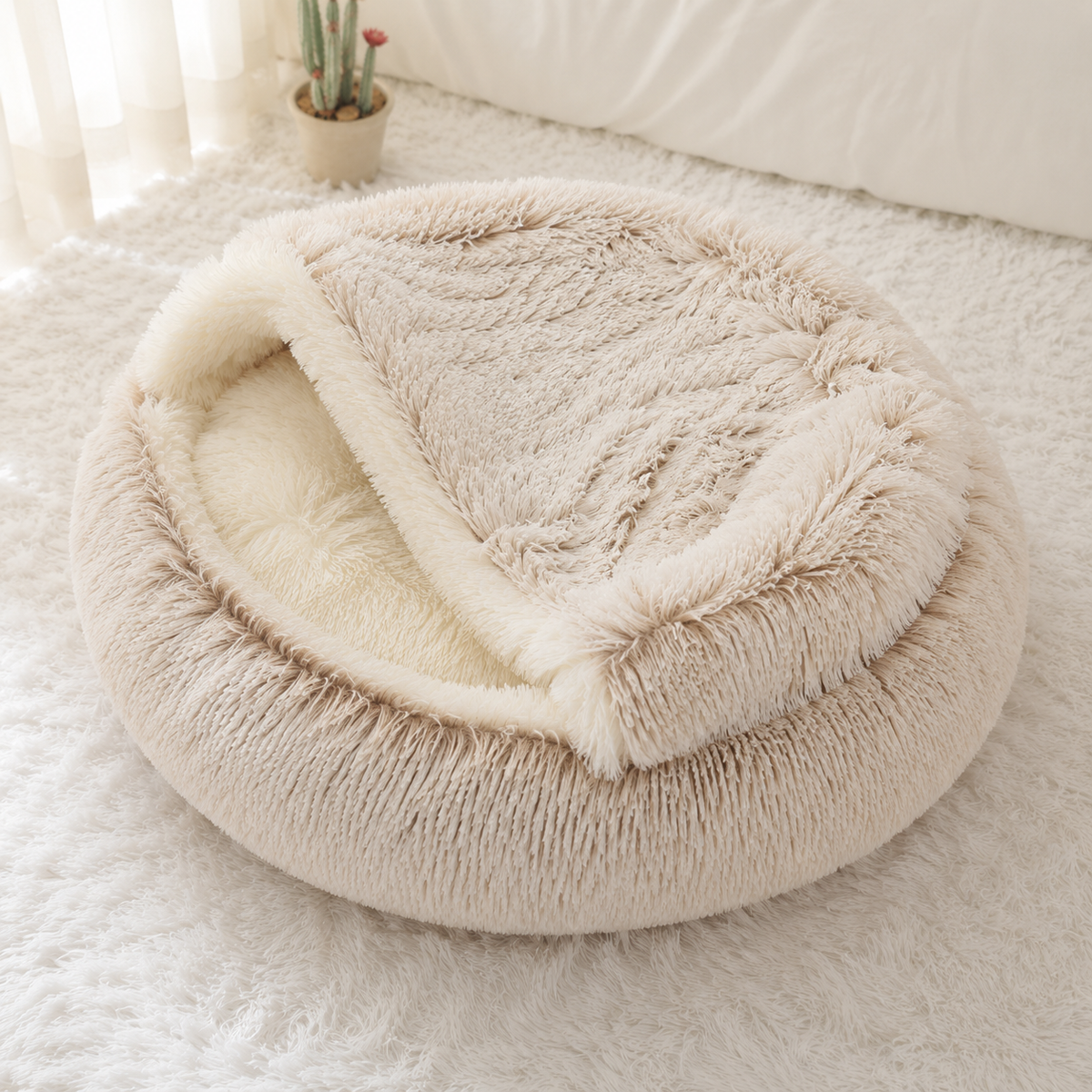 Round Fluffy Plush Pet Bed