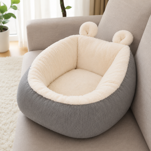 Hooded Cave Plush Pet Bed